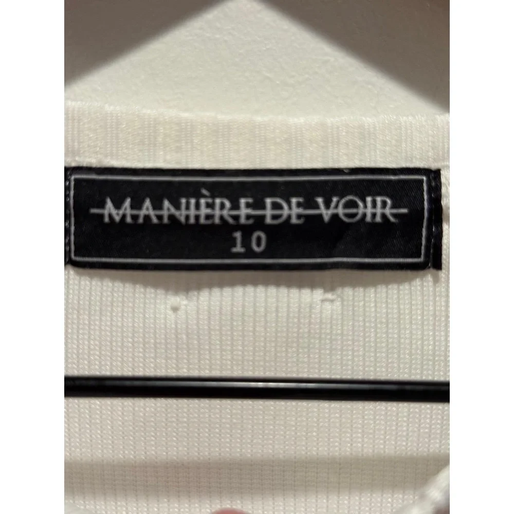 MANIÈRE DE VOIR Womens Size 10 White Ribbed Cropped Long Sleeve Top - Picture 4 of 6